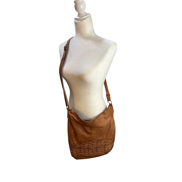 Brown Leather Hobo Shoulder Bag With Woven Detail & Adjustable Strap - Picture 11 of 11